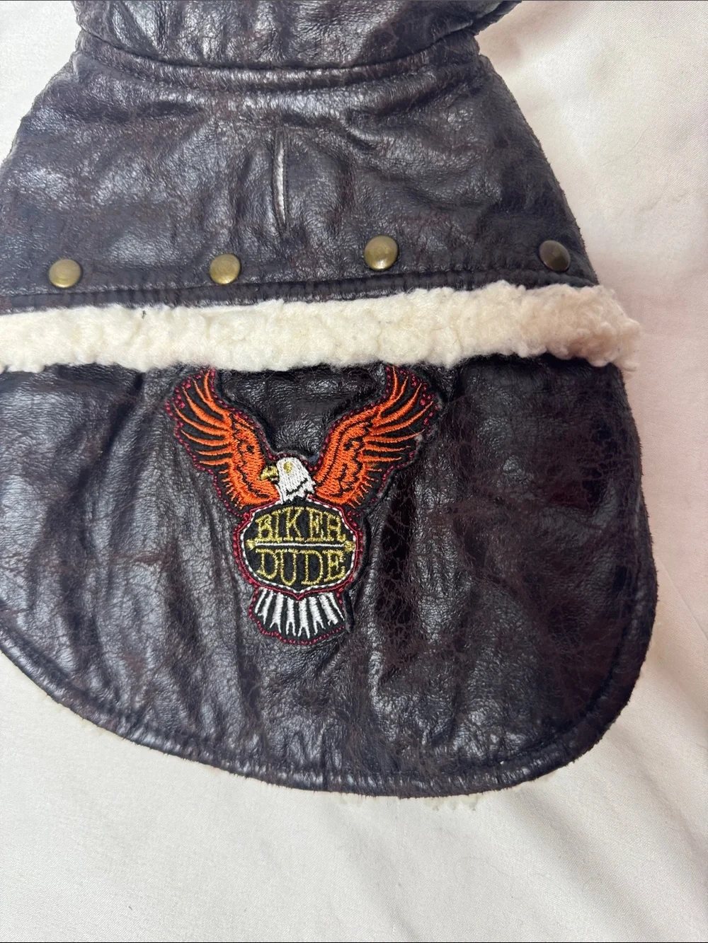 Handsome Pete Biker Dude Vegan Leather Dog Jacket with Shearling Trim. Size Sm